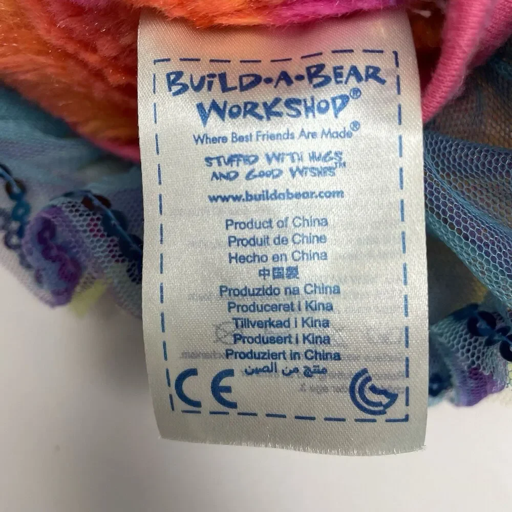 Build-A-Bear Rainbow Tie Dye Plush Teddy Bear Sequin Top Tutu Dress